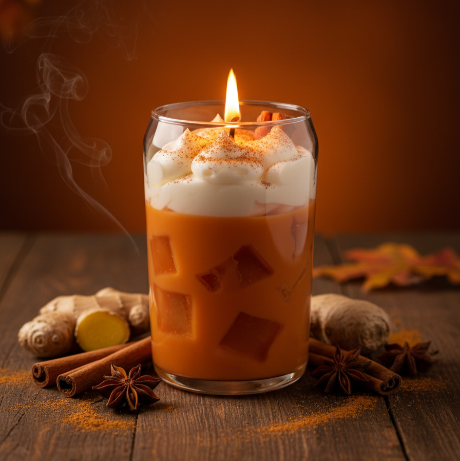 Cinnamon Ginger Latte Duftkerze, handgegossen mit echtem Zimtpulver aus Afrika, 360 g, Gel-Wachs-Effekt wie Eiswürfel