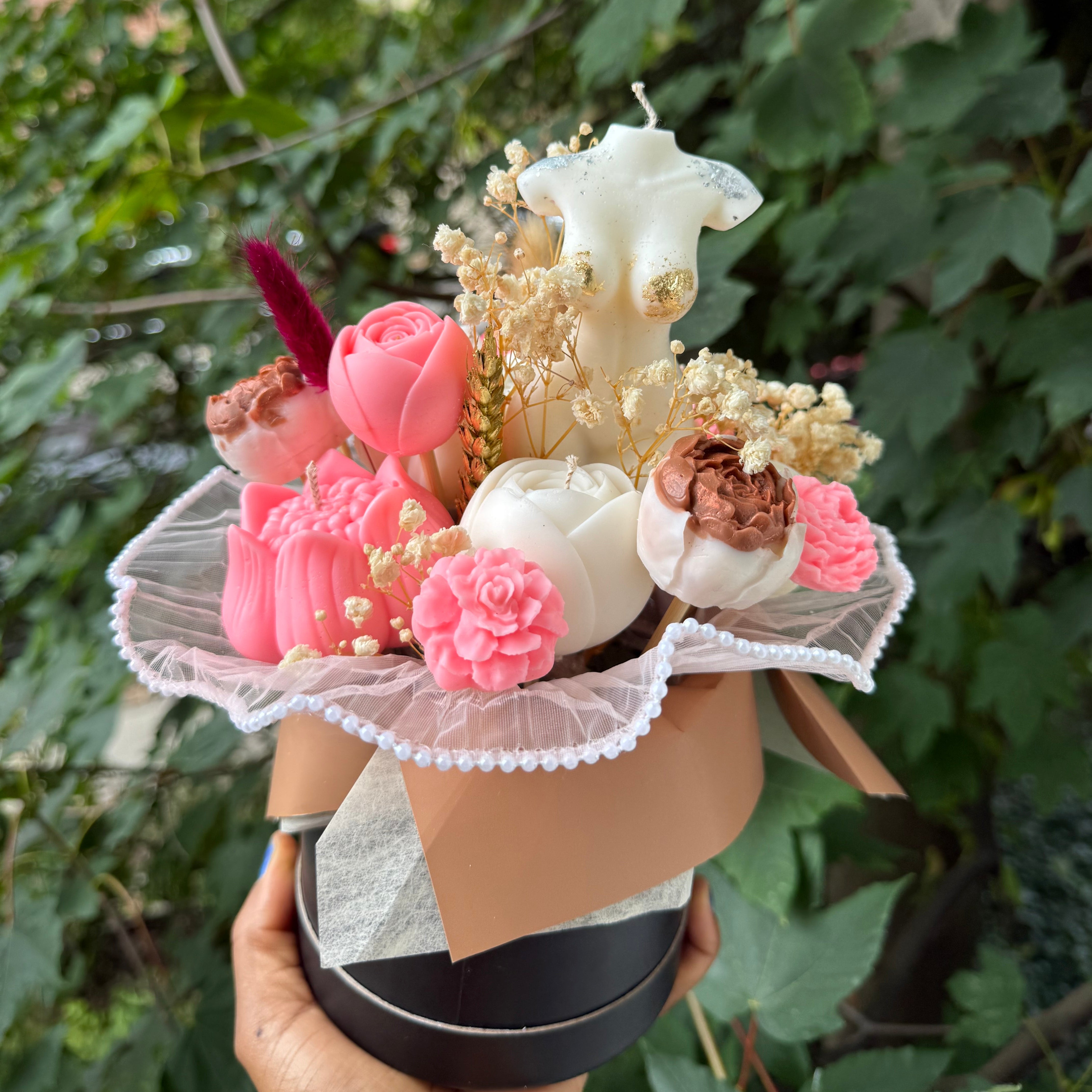 Duftwachs & Dufkerzen-Blumenstrauß Rose & Oud