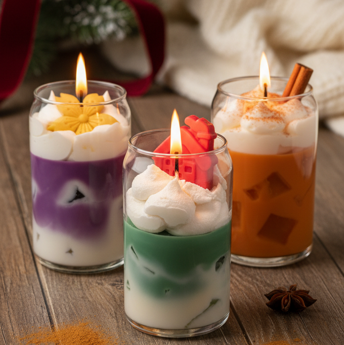 Magie de Noël Duftkerzen-Set mit 3 winterlichen Düften im Glas, 360 g Sojawachs je Kerze, ca. 65 Stunden Brenndauer