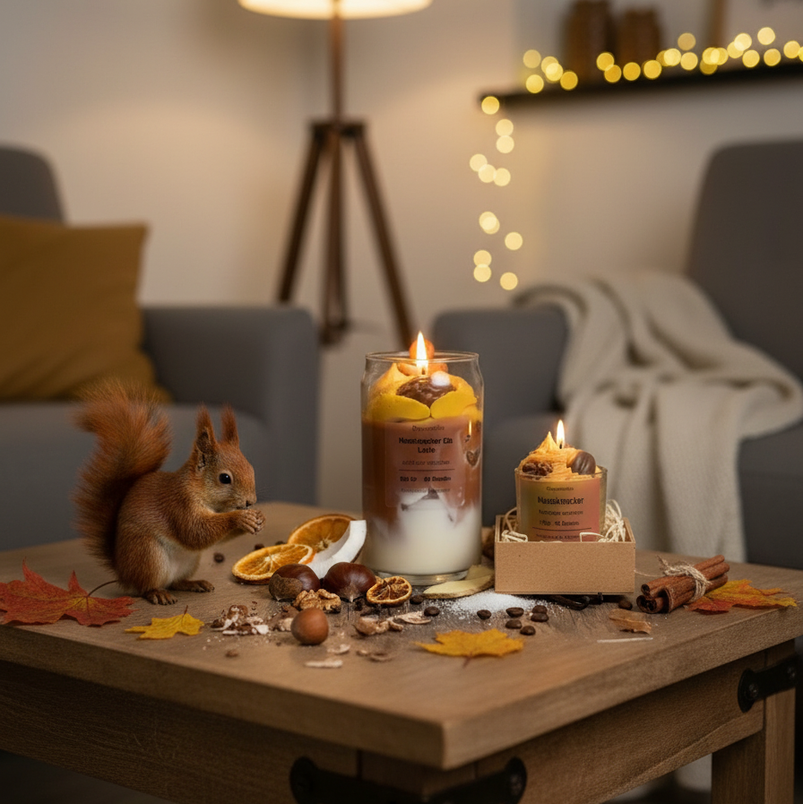Nusskacker Duftkerze Set mit lustigen Nussknacker 