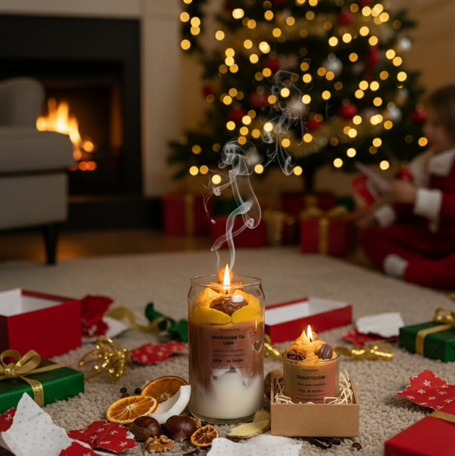 Nussknacker Duftkerze im Set mit Weihnachtsstimmung 
